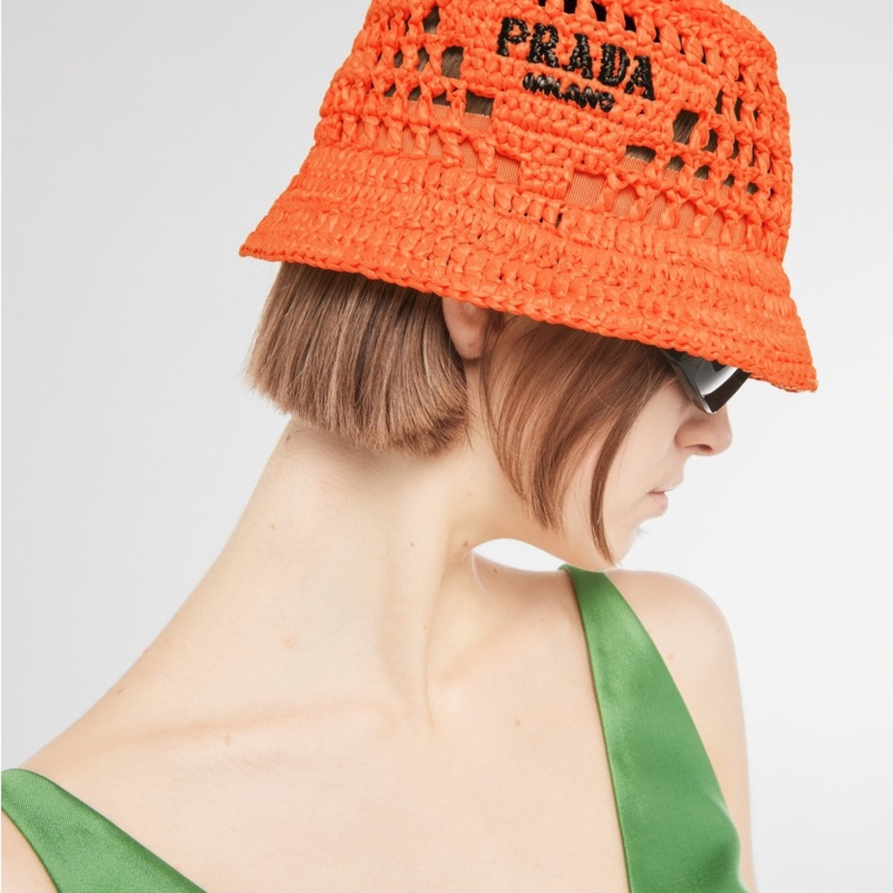 Prada Logo Rafia Hat